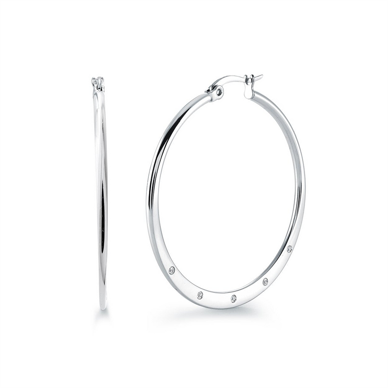 Stainless Steel 40.0 CZ Large Flat Hoop Earrings