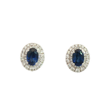 Vibrant Color Stone 18K White  Gold 1.24 Carats Sapphire & Double Halo 0.55 Carats Diamond Stud Earrings