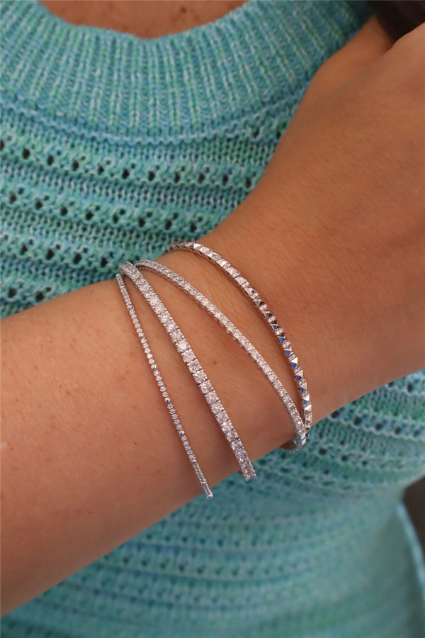 Sophisticated & Timeless Diamond Bracelets 14K Gold White & Titanium Polished Bead & Diamond Flexible Bangle Bracelet - 0.27 CTW, Size 6.75 Inch