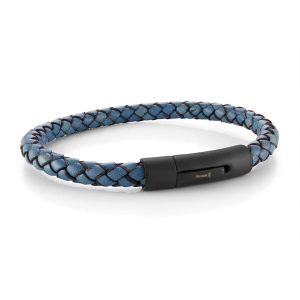 Bold & Stylish Alternative Metal Bracelets Denim Blue Braided Leather Bracelet - 8.5 Inch