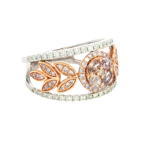 Elegant & Trendy 18K White & Rosé Gold 1.06 Carats Pinkish Brown & White Diamond Dinner Ring