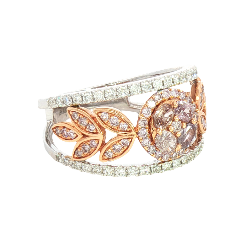 Elegant & Trendy 18K White & Rosé Gold 1.06 Carats Pinkish Brown & White Diamond Dinner Ring