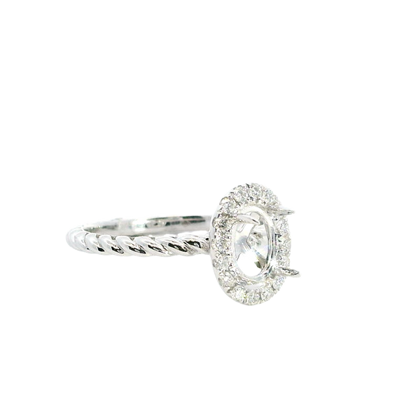 Elegant Diamond Mountings 18K Gold White Halo Oval 7x5MM Engagement Ring - 0.17 Carats Accent
