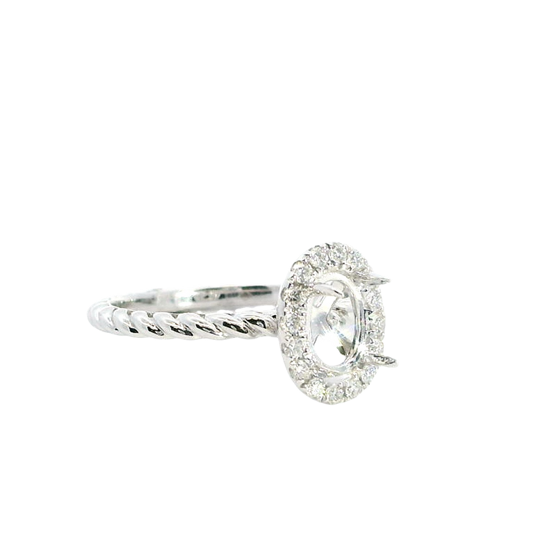 Elegant Diamond Mountings 18K Gold White Halo Oval 7x5MM Engagement Ring - 0.17 Carats Accent