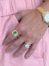 Yellow 18 Karat Gold 5.13 Carats Green Tourmaline & 0.56 Carats Diamond Halo Ring