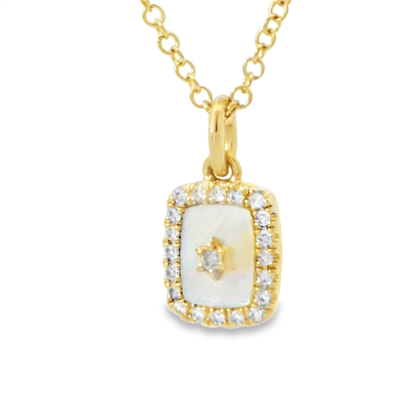 Yellow 14 Karat Gold 0.27 Carats Mother Of Pearl & 0.07 Carats Diamond Drop Necklace