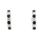 Vibrant Color Stone 18K White  Gold 0.45 Carats Blue Sapphire & 0.24 Carats Diamond Small Hoop Earrings