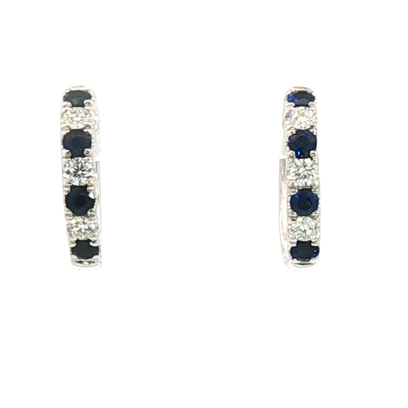 Vibrant Color Stone 18K White  Gold 0.45 Carats Blue Sapphire & 0.24 Carats Diamond Small Hoop Earrings