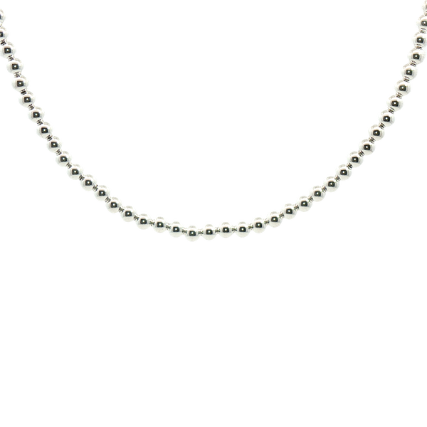 White Sterling Silver 3MM Bead Necklace - 15 Inch with 3 Inch Extender