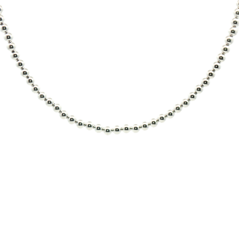 White Sterling Silver 3MM Bead Necklace - 15 Inch with 3 Inch Extender