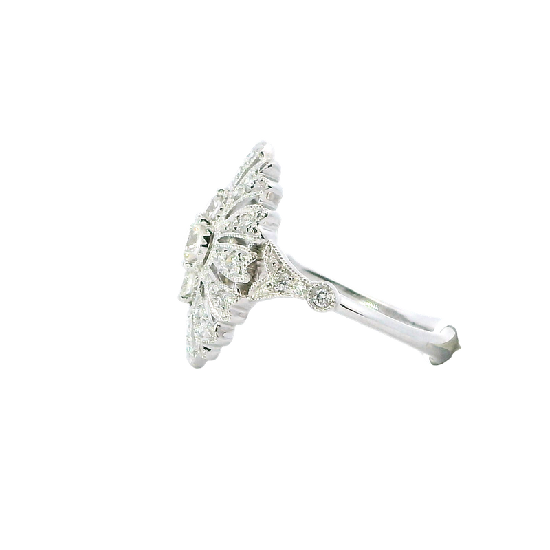 Elegant & Trendy 18K White Gold 0.52 Carats Diamond Vintage Inspired Ring