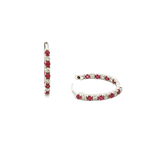 Vibrant Color Stone 14K White Gold 0.36 Carats Ruby & 0.24 Carats Diamond Hoop Earrings