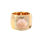 Bold & Elegant 18K Rosé Gold 4.57 Carat Cushion Cut Rose Quartz & 0.35 Carat Diamond Halo Wide Band Ring