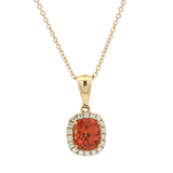 Elegant Colored Stone Necklace 14K Gold Yellow 1.41 Carats Mandarin Garnet & 0.18 Carats Diamond Halo Pendant Necklace - 16-18 Inch