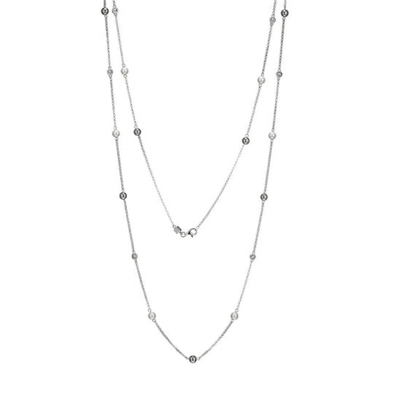 White Sterling Silver & Pear Station Necklace