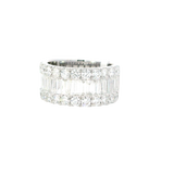 Elegant & Trendy 18K Gold White 2.93 Carats Baguette & Round Diamond Accented Cigar Style Dinner Ring