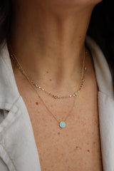 Vibrant Colored Stone Necklaces 14K Gold Yellow 0.33 Carats Turquoise & 0.04 Carats Diamond Halo Necklace, 18 Inch Adjustable
