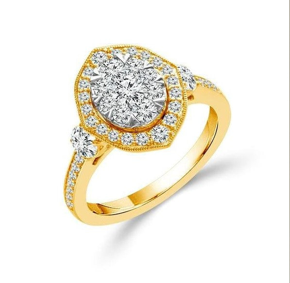 Two-Toned 14 Karat Yellow & White Gold 1.25 Carats Diamond Vintage Style Engagement Ring