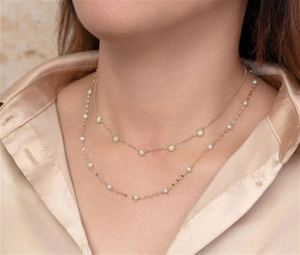Elegant Pearl Necklaces & Pendants 14K Gold Yellow 3.0 -3.5 MM Pearl SparkleNecklace - 17.5 Inch