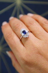 Bold & Elegant Vintage Inspired Fashion 18K White Gold 0.72 Carat Blue Sapphire & 0.35 Carat Diamond Ring