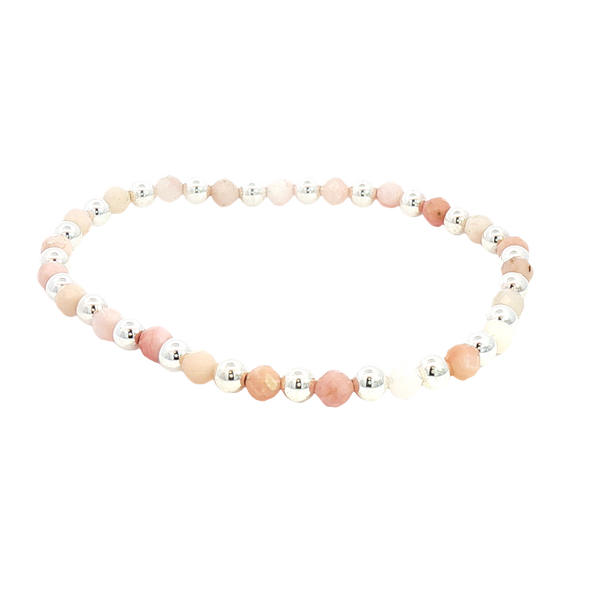 Sterling Silver & Pink Opal Bead Bracelet - 7 Inch