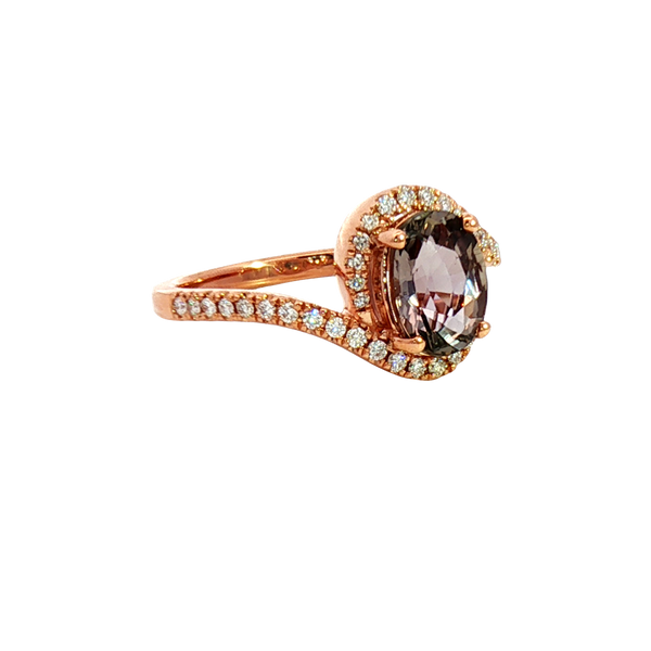 Bold & Elegant 14K Rosé Gold Oval Cut 1.97 Carats Lavender Sapphire 
& 0.24 Carats Diamond Ring