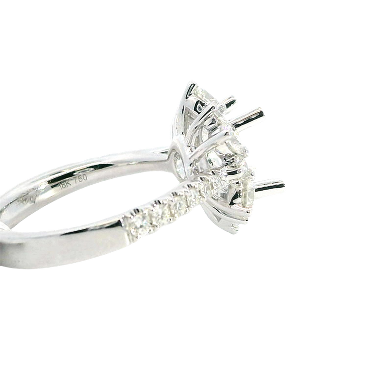 Elegant Diamond Mountings 18K White Gold  2.0 Carats Round Diamond Halo Semi Mount Ring - 1.14 Carats