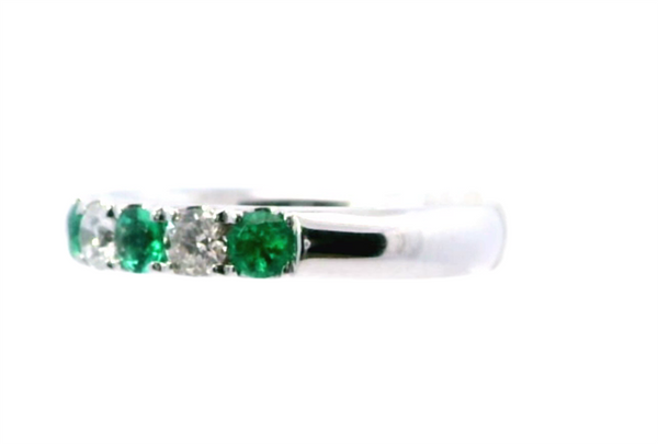 18K White Gold Diamond & Emerald Band, 0.47ct Round Diamonds & Round Emeralds, F/G Color, VS2 Clarity