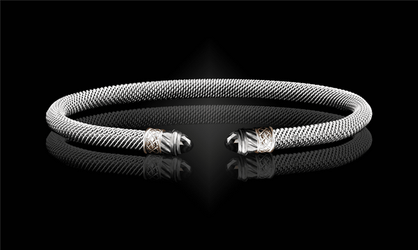 Elegant & Eye Catching Sterling Silver & 14K Yellow Gold Lab Grown Alexandrite Cuff Bracelet - 6.5 Inch
