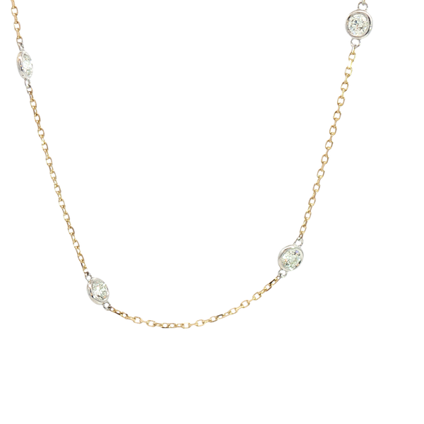 Elegant Diamond Necklaces 14K Yellow & White Gold 1.50 Carats Diamond Station Necklace - 18 Inch