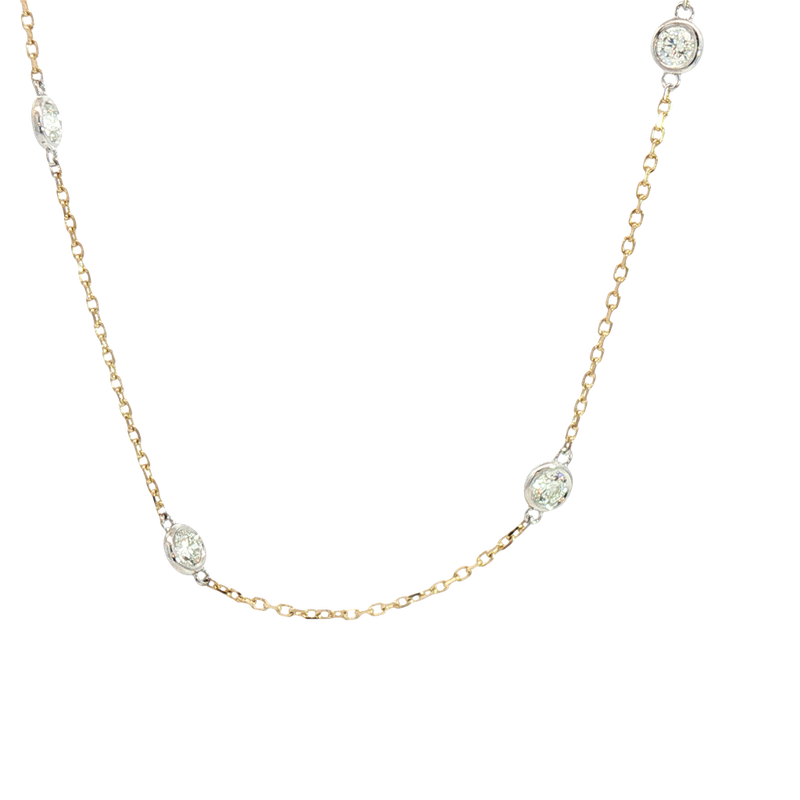 Elegant Diamond Necklaces 14K Yellow & White Gold 1.50 Carats Diamond Station Necklace - 18 Inch