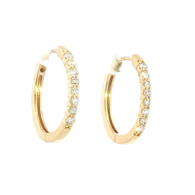 Classic & Contemporary 14K Yellow Gold 1/2 Carats Diamond Medium Hoop Earrings