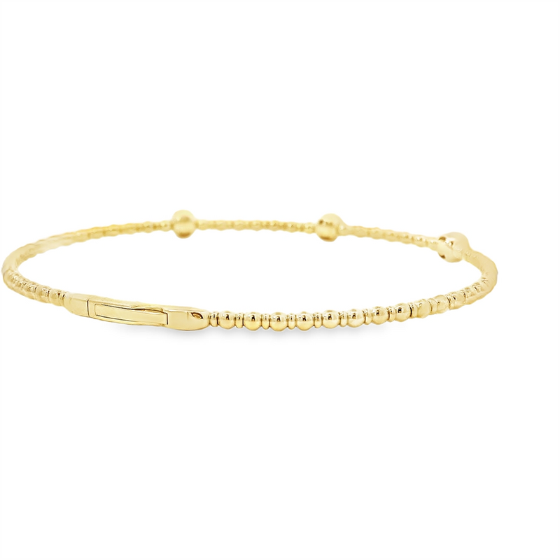 Sophisticated & Timeless Diamond Bracelets 14K Gold Yellow & Titanium Beaded & Bezel Diamond Flexible Bangle Bracelet - 0.40 CTW, Size 6.75 Inch