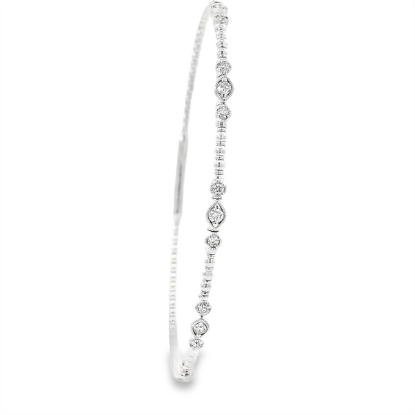 Sophisticated & Timeless Diamond Bracelets 14K Gold White & Titanium Milgrain & Beaded 0.34 Carats Flexible Bangle Bracelet - 0.34 CTW, Size 6.75 Inch
