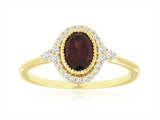 Bold & Elegant 14K Yellow Gold Oval Cut 0.70 Carats Garnet & 0.16 Carats Diamond Halo Ring