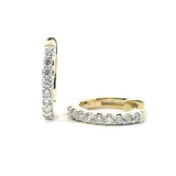 Classic & Contemporary 10K Gold Yellow 1/2 Carats Diamond Medium Hinged 16mm Hoop Earrings