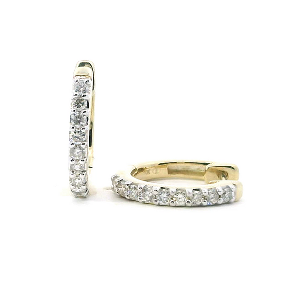 Classic & Contemporary 10K Gold Yellow 1/2 Carats Diamond Medium Hinged 16mm Hoop Earrings