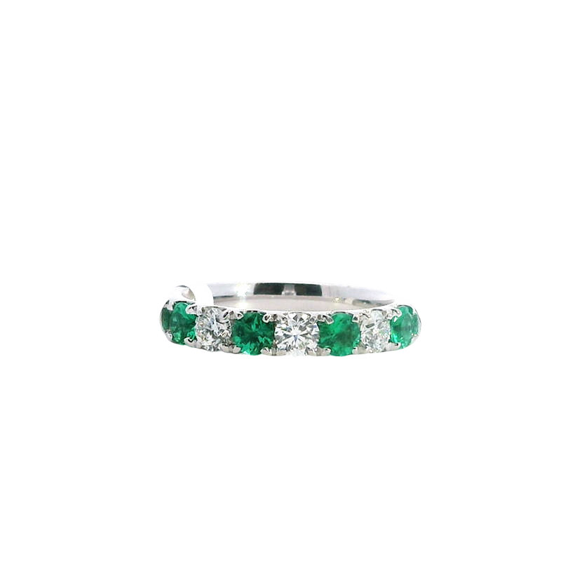 Bold & Elegant 18K Gold White Stackable Color Stone Fashion Ring - White gold 18K Alternating 0.60 Carats Emerald & 0.57 Carats Diamond Band