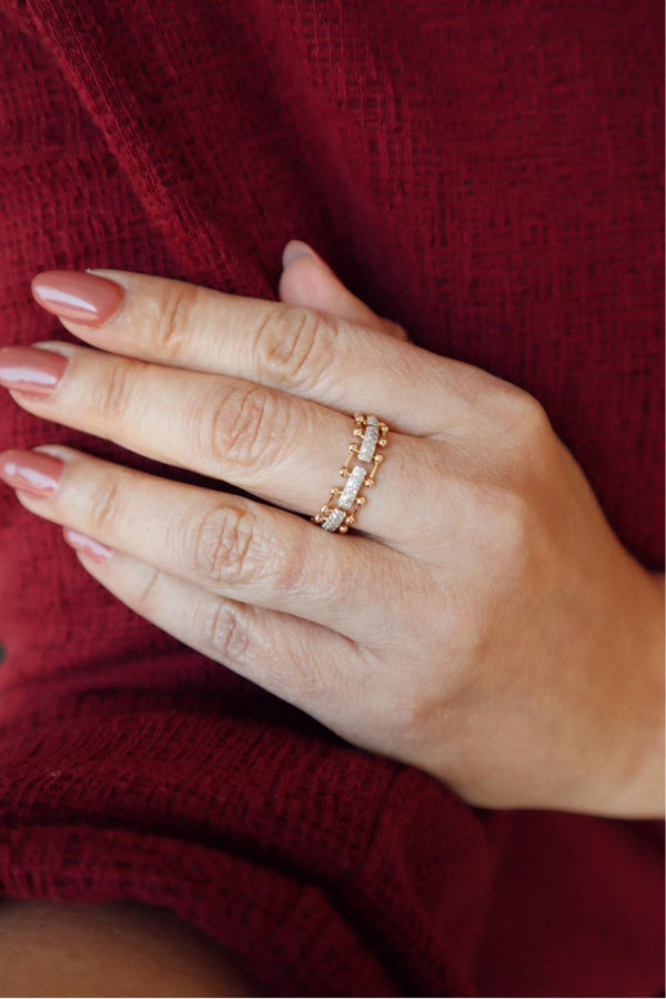 Elegant & Trendy 14K Gold Yellow 1/4 Carats Diamond Tiffany Hardware Inspired Fashion Band