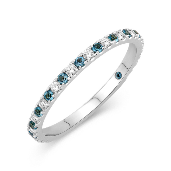 White 14 Karat Gold 0.17 Carats Blue Topaz & 0.13 Carats Diamond Stackable Band