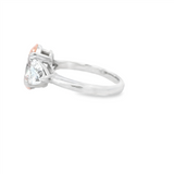 14K Gold White Accented 3 Stone Lab Grown Oval Fancy Vivid Pink Diamond & Lab Grown Trillion Cut Diamond Engagement Ring -  4.04 CTW Diamond