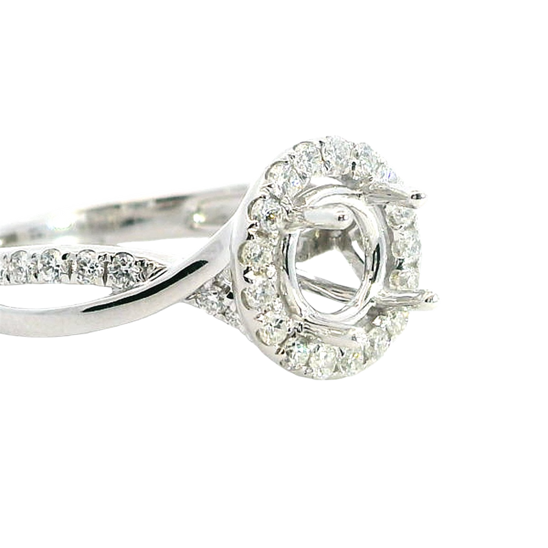 Elegant Diamond Mountings 18K White Gold 1.0 Carat Round Diamond Halo Semi Mount Ring - 0.39 Carats