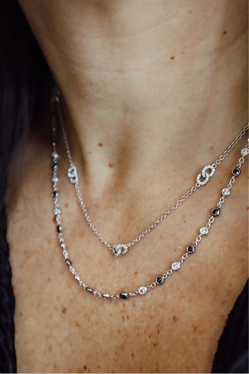 Elegant Diamond Necklaces 18K Gold White 1.31 Carats Black Diamond & 1.13 Carats White Diamond Station Necklace - 18 Inch