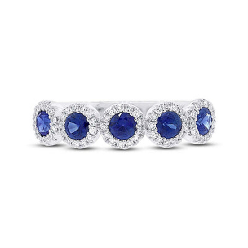 Bold & Elegant 14K White Gold 0.70 Carats Blue Sapphire & 0.20 Carats Diamond Halo Ring