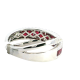 Elegant & Trendy 18K White Gold Princess Cut 0.97 Carats Ruby & 0.47 Carats Diamond Crossover Band