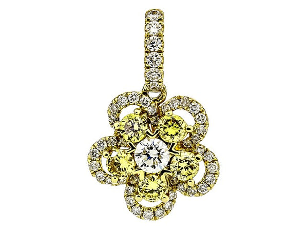 Yellow 18 Karat Gold 0.70 Carats Diamond & Yellow Diamond Floral Drop Pendant