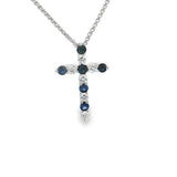 Vibrant 18K White Gold 0.29 Carats Blue Sapphire & 0.21 Carats Diamond Cross Pendant