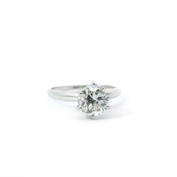 14K Gold White Estate Solitaire Round Diamond 6-Prong Engagement Ring - Approximately 1.25 CTW Diamond