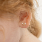14k Yellow Gold Jeweled Flutering Butterfly Girls Earrings