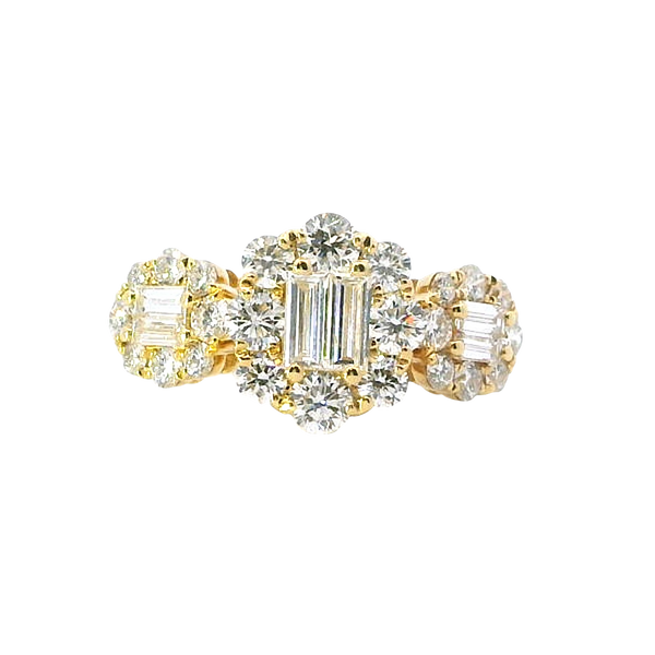 Elegant & Trendy 18K Yellow Gold 1.45 Carats Diamond Fashion Triple Halo Ring